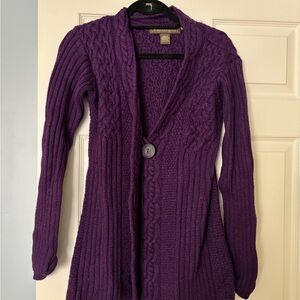 Merino Wool Purple Knit Cardigan with Button